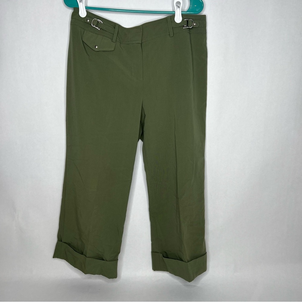 Larry Levine Stretch Career‎ Crop Pants Women's Size 10 Olive Army Green Capri